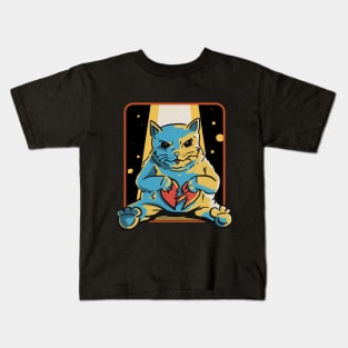 Heart Hungry Cat Sticker Kids T-Shirt